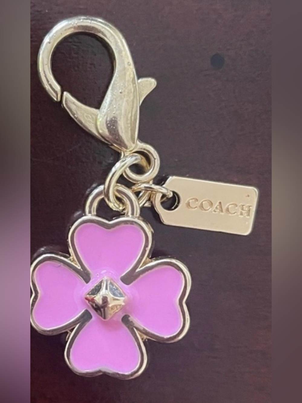 Coach Pink Enamel Flower Key Holder with Gold Hardware